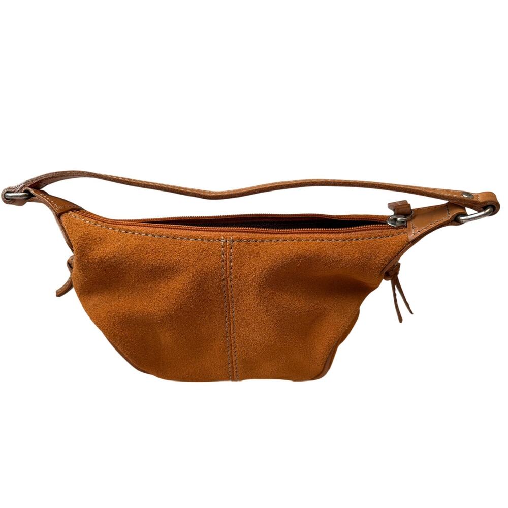 Fossil Small Orange Suede Leather Shoulder Bag Hobo Vintage Y2K Boho Minimalist